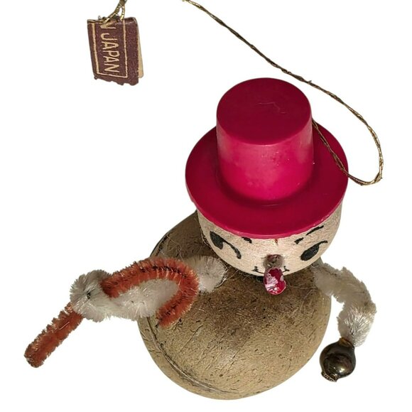 Vintage Japan Snowman Bobble Head Ornament Hat Christmas Putz Pipe Cleaner Candy - Picture 6 of 9